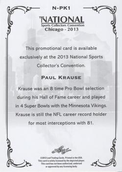 2013 Leaf National Convention #N-PK1 Paul Krause Back