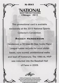 2013 Leaf National Convention #N-RH1 Rickey Henderson Back