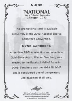 2013 Leaf National Convention #N-RS2 Ryne Sandberg Back