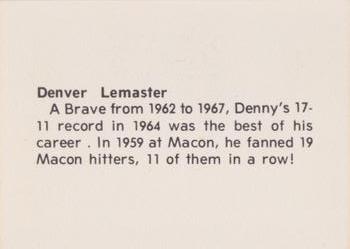 1978 Atlanta Sports Collectors Convention #NNO Denny Lemaster Back
