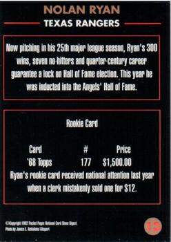 1992-94 Pocket Pages Cards #13 Nolan Ryan Back