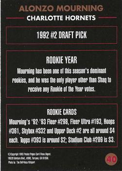 1992-94 Pocket Pages Cards #40 Alonzo Mourning Back