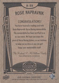 2015 Upper Deck Goodwin Champions - Memorabilia #M-RN Rosie Napravnik Back