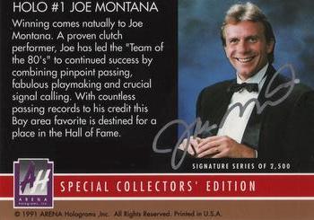 1991 Arena Holograms - Signature Series #1 Joe Montana Back