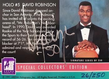 1991 Arena Holograms - Signature Series #5 David Robinson Back
