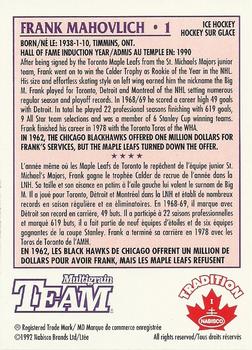 1992 Nabisco Multigrain Team #1 Frank Mahovlich Back