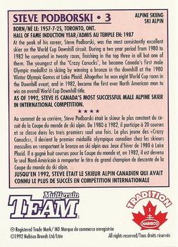 1992 Nabisco Multigrain Team #3 Steve Podborski Back