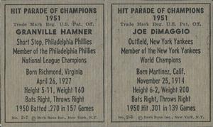 1951 Berk Ross - Berk Ross Panels #2-5 / 2-7 Joe Dimaggio / Granville Hamner Back