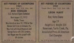 1951 Berk Ross - Berk Ross Panels #1-14 / 1-16 Leon Hart / Ben Hogan Back