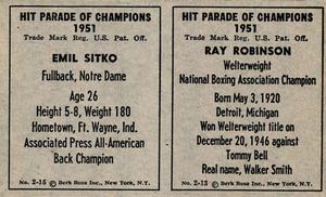 1951 Berk Ross - Berk Ross Panels #2-13 /  2-15 Ray Robinson / Emil Sitko Back