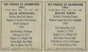 1951 Berk Ross - Berk Ross Panels #3-1 /  3-3 Ralph Kiner / Allie Reynolds Back