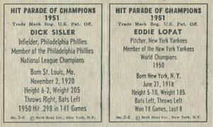 1951 Berk Ross - Berk Ross Panels #3-6 /  3-8 Eddie Lopat / Dick Sisler Back