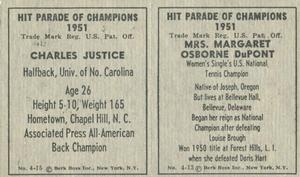 1951 Berk Ross - Berk Ross Panels #4-13 / 4-15 Margaret Dupont / Charles Justice Back