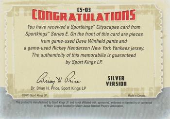 2012 Sportkings Series E - Cityscapes Silver Version #CS-03 Dave Winfield / Rickey Henderson Back