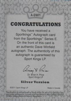2012 Sportkings Series E - Autographs Silver Version #A-DWI1 Dave Winfield Back