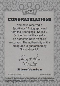 2012 Sportkings Series E - Autographs Silver Version #A-DWI2 Dave Winfield Back