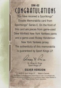 2012 Sportkings Series E - Double Memorabilia Silver Version #DM-02 Dave Winfield / Rickey Henderson Back