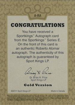 2012 Sportkings Series E - Autographs Gold Version #A-RA Roberto Alomar Back