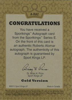 2012 Sportkings Series E - Autographs Gold Version #A-RA2 Roberto Alomar Back