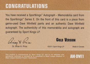 2012 Sportkings Series E - Autograph-Memorabilia Gold Version #AM-DWI1 Dave Winfield Back