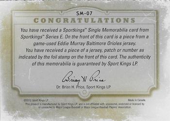 2012 Sportkings Series E - Single Memorabilia Jersey Gold #SM-07 Eddie Murray Back