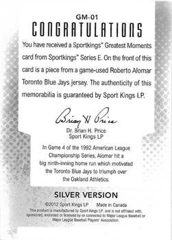 2012 Sportkings Series E - Greatest Moments Silver Version #GM-01 Roberto Alomar Back