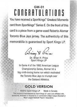 2012 Sportkings Series E - Greatest Moments Gold Version #GM-01 Roberto Alomar Back