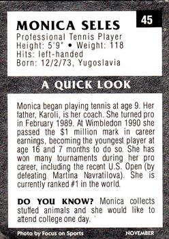 1991 Tuff Stuff Jr. Magazine #45 Monica Seles Back