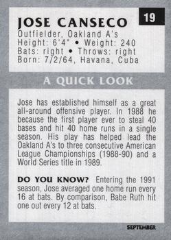 1991 Tuff Stuff Jr. Magazine #19 Jose Canseco Back