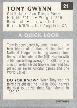 1991 Tuff Stuff Jr. Magazine #21 Tony Gwynn Back