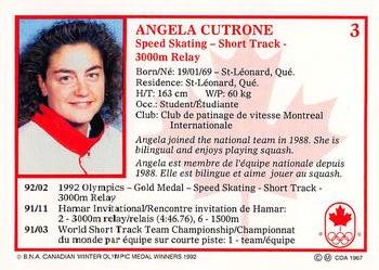 1992 BNA Canadian Winter Olympic Medal Winners #3 Angela Cutrone Back