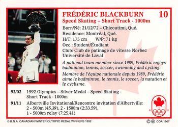 1992 BNA Canadian Winter Olympic Medal Winners #10 Frederic Blackburn Back
