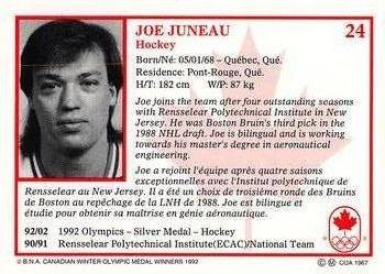 1992 BNA Canadian Winter Olympic Medal Winners #24 Joe Juneau Back