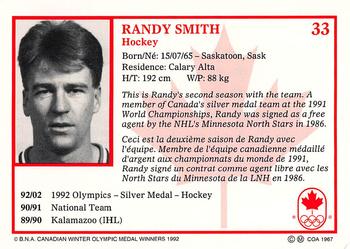 1992 BNA Canadian Winter Olympic Medal Winners #33 Randy Smith Back