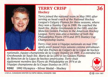 1992 BNA Canadian Winter Olympic Medal Winners #36 Terry Crisp Back