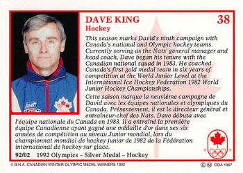 1992 BNA Canadian Winter Olympic Medal Winners #38 Dave King Back