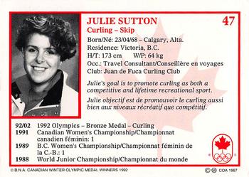 1992 BNA Canadian Winter Olympic Medal Winners #47 Julie Sutton Back
