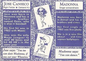 1991 Cardboard Dreams (unlicensed) #5 Madonna / Jose Canseco Back