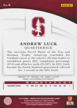 2015 Panini Immaculate Collection Collegiate #6 Andrew Luck Back