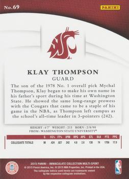 2015 Panini Immaculate Collection Collegiate #69 Klay Thompson Back