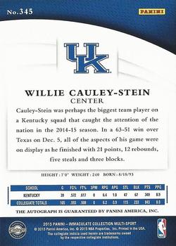 2015 Panini Immaculate Collection Collegiate #345 Willie Cauley-Stein Back