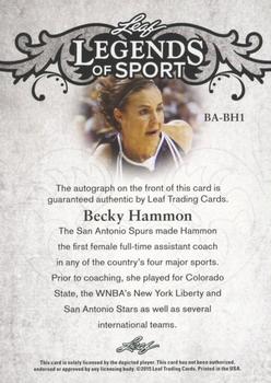 2015 Leaf Legends of Sport #BA-BH1 Becky Hammon Back