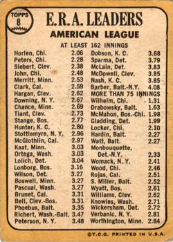 1968 Topps Milton Bradley Win-A-Card #8 American League 1967 ERA Leaders (Joe Horlen / Gary Peters / Sonny Siebert) Back