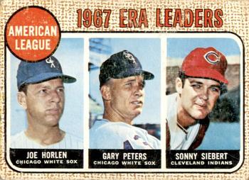 1968 Topps Milton Bradley Win-A-Card #8 American League 1967 ERA Leaders (Joe Horlen / Gary Peters / Sonny Siebert) Front