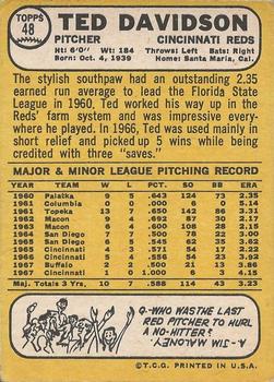 1968 Topps Milton Bradley Win-A-Card #48 Ted Davidson Back