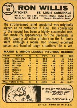 1968 Topps Milton Bradley Win-A-Card #68 Ron Willis Back