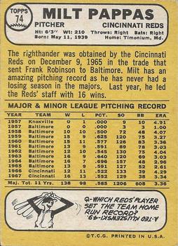 1968 Topps Milton Bradley Win-A-Card #74 Milt Pappas Back