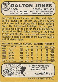 1968 Topps Milton Bradley Win-A-Card #106 Dalton Jones Back