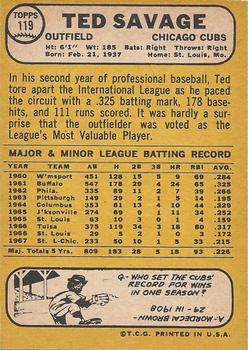1968 Topps Milton Bradley Win-A-Card #119 Ted Savage Back