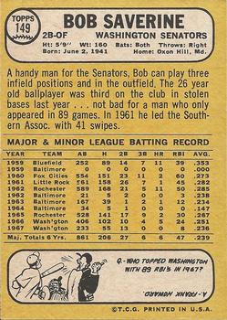 1968 Topps Milton Bradley Win-A-Card #149 Bob Saverine Back